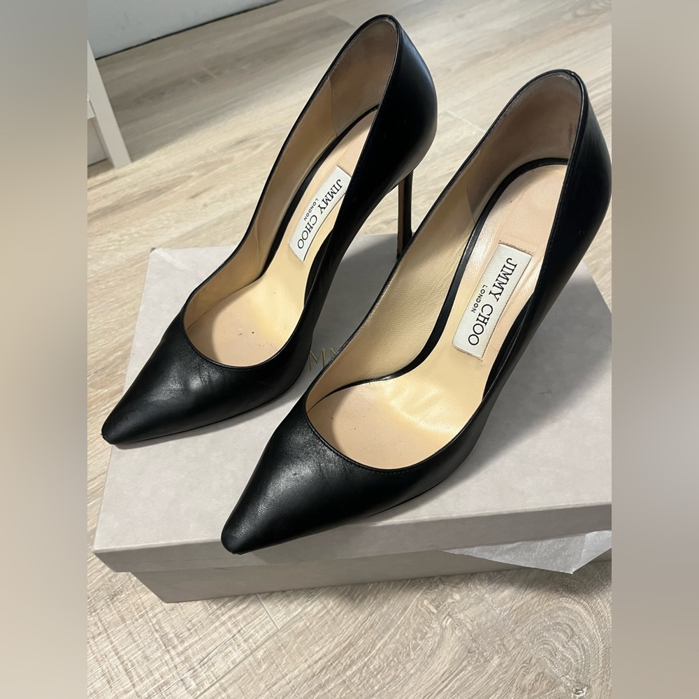 Jimmy Choo Romy 100 Black leather point pumps 38.5